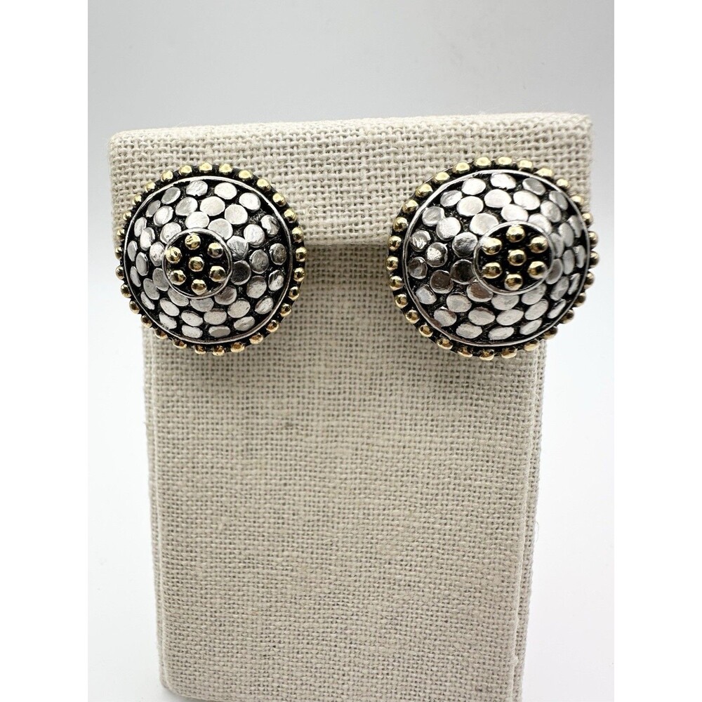 Vintage Gold Silver Two Tone Dotted Clip On Earrings